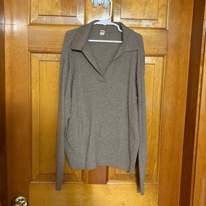 Ribbed Knit Polo Sweater - Beige